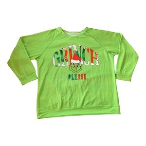 NWOT Unisex Size XXL Grinch Please Green Crewneck Holiday Sweatshirt Funny Cute